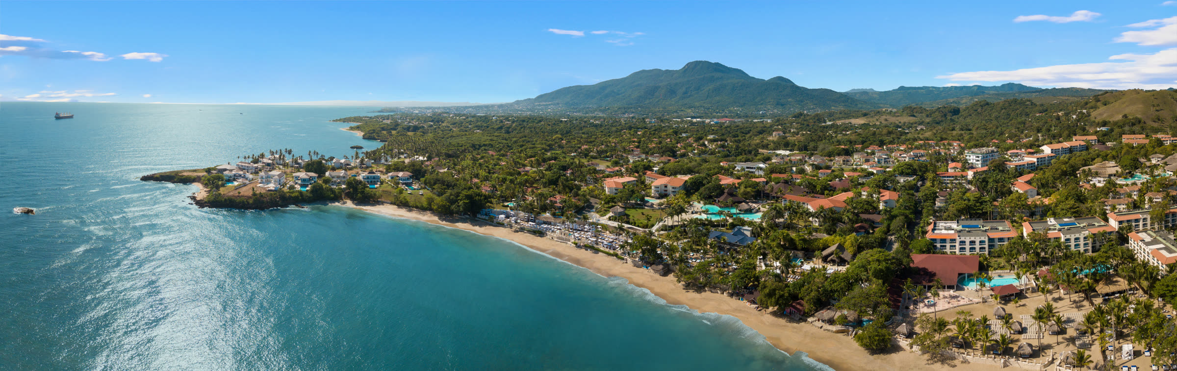 Panoramic aerial of the Puerto Plata coastline and Mount Isabel de Torres